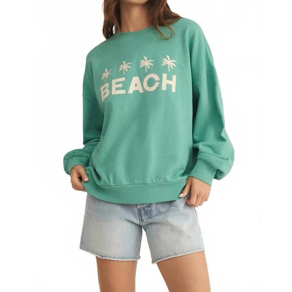 NEW Z SUPPLY palms sunday sweatshirt in aqua sea - Picture 1 of 2